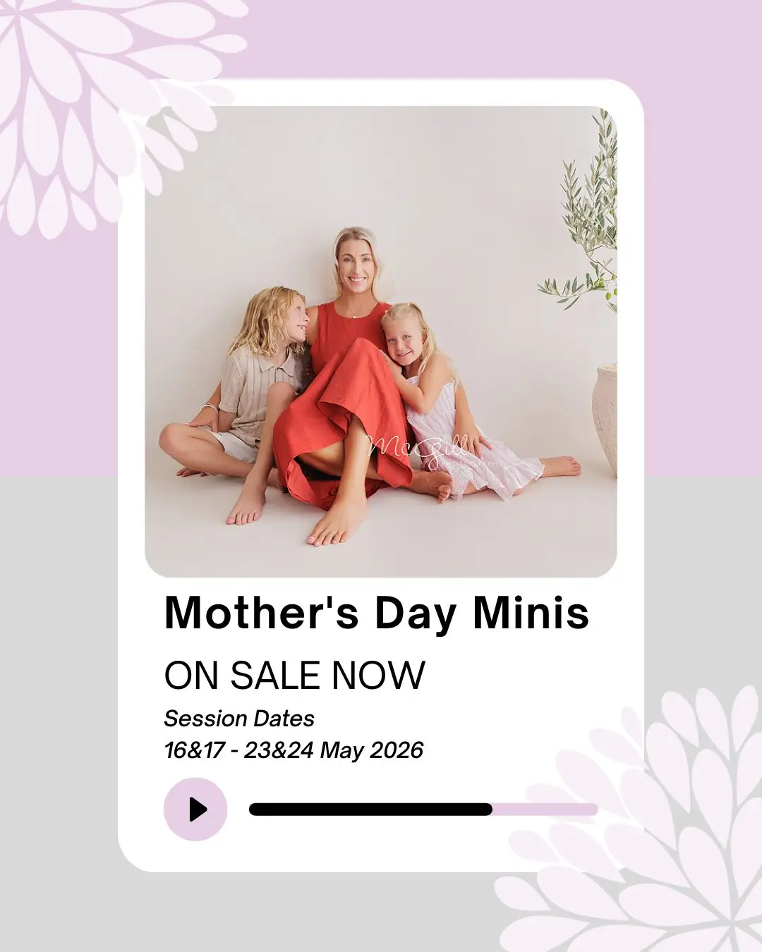 💛 Mother’s Day Mini Sessions 2026 – ON SALE NOW 💛

Capture the moments she’s usually missing from 📸

📍 Kurnell Studio
🗓 16–17 & 23–24 May 2026
⏱ 15 min sessions
👨‍👩‍👧 Immediate families (fur babies welcome)

Includes 6 digital images + option to upgrade gallery.

💛 Limited spots — book now (link in bio)